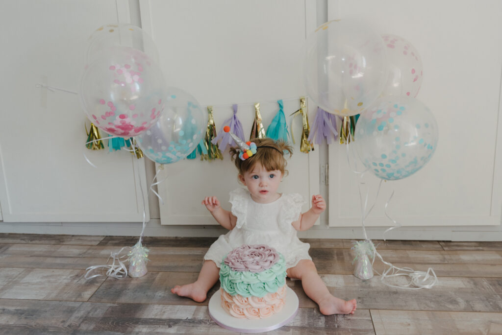 colourful cake smash photography Glasgow, Scotland