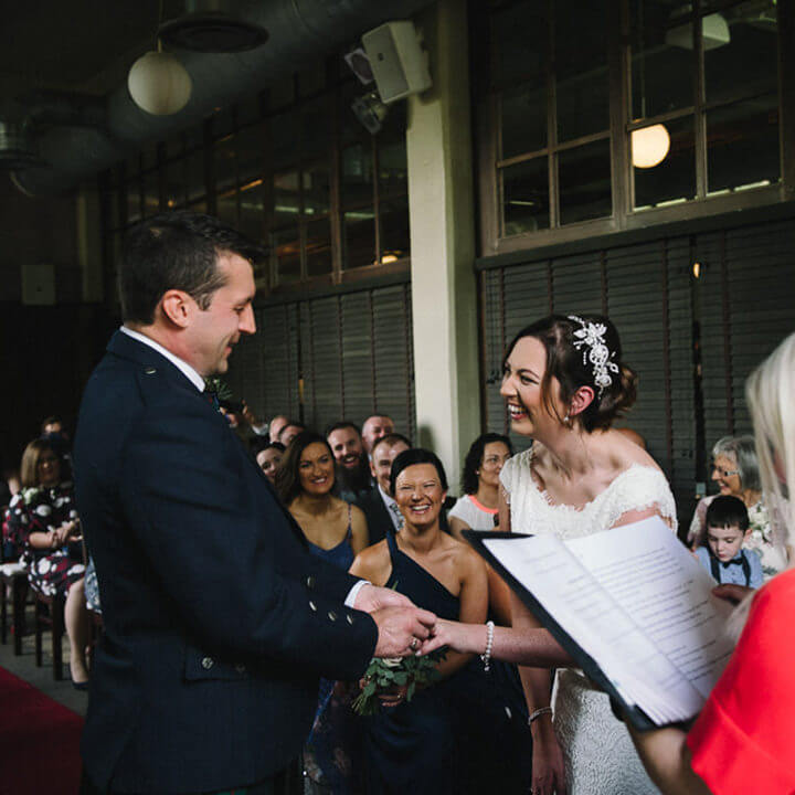 Alternative Wedding Photographer Scotland bride groom ceremony west brewery glasgow city centre
