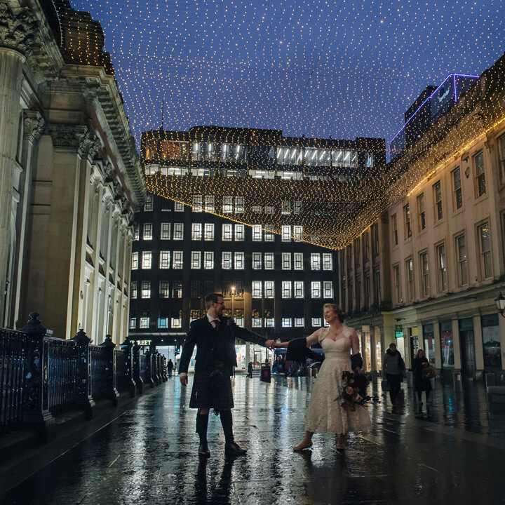 Alternative Wedding Photographer Scotland bride groom night photos glasgow city centre
