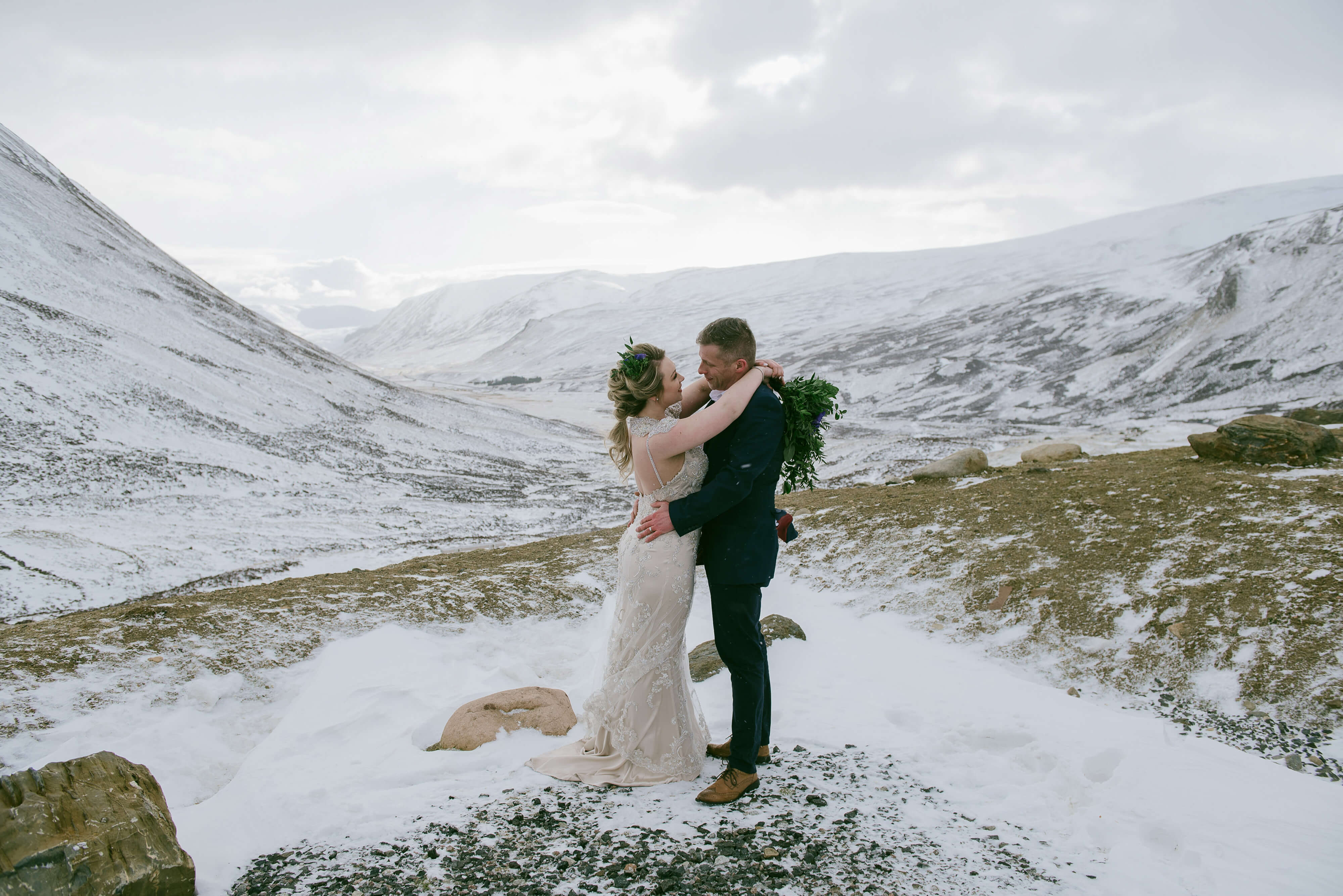 Scotland Elopement Photographer snow covered mountains wedding ceremony scottish highlands bride groom