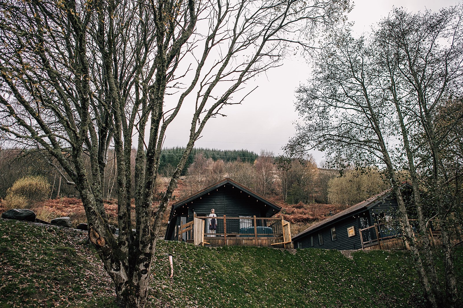 exterior of cabins and lodges at boreland loch tay wedding venue in aberfeldy perthshire scotland